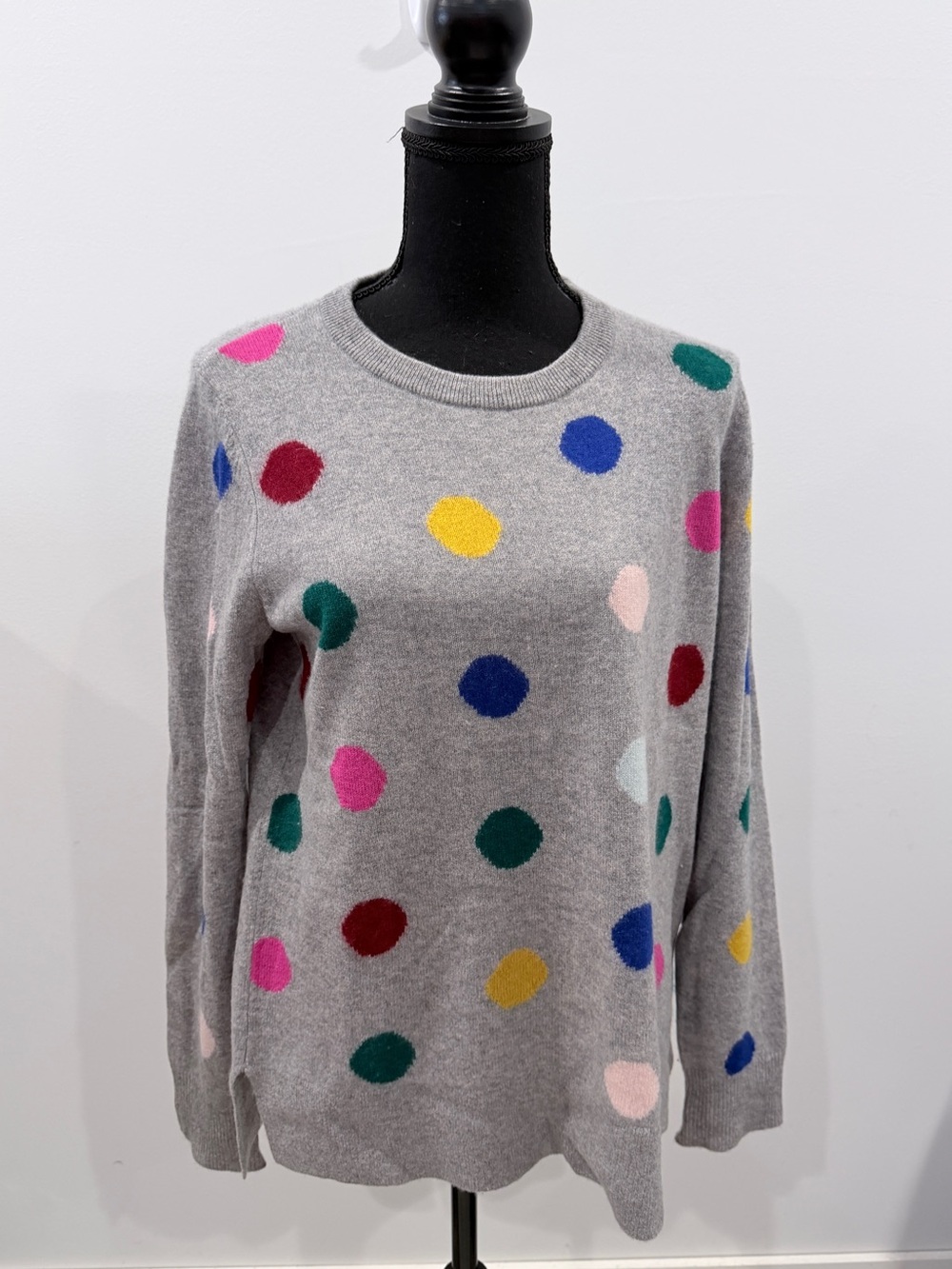 Halogen 100% Cashmere Multi Color Polka Dot Gray Sweater